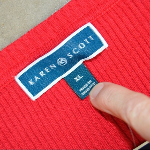 Karen Scott Red Amore Solid V Neck Cotton Ribbed Knit Pullover Sweater XL, NWT - Picture 4 of 8